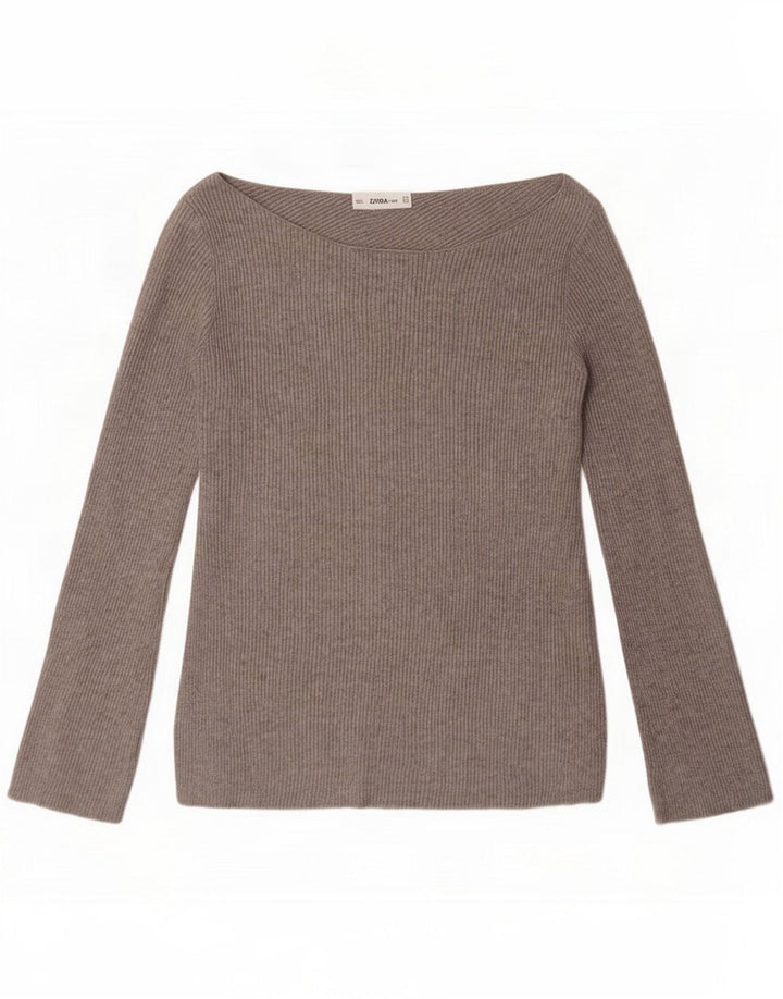 Zara Womens Top Long Sleeve UK 12 Medium Grey Viscose