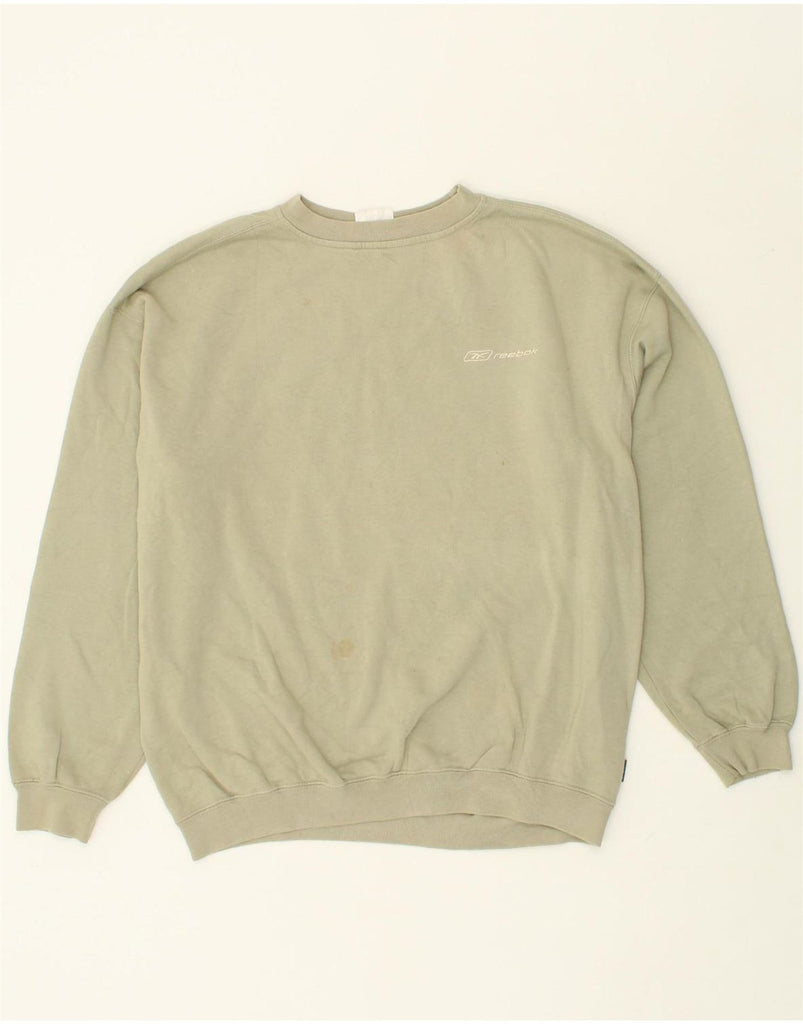 REEBOK Mens Oversized Sweatshirt Jumper XS Khaki Cotton Vintage Reebok and Second-Hand Reebok from Messina Hembry 