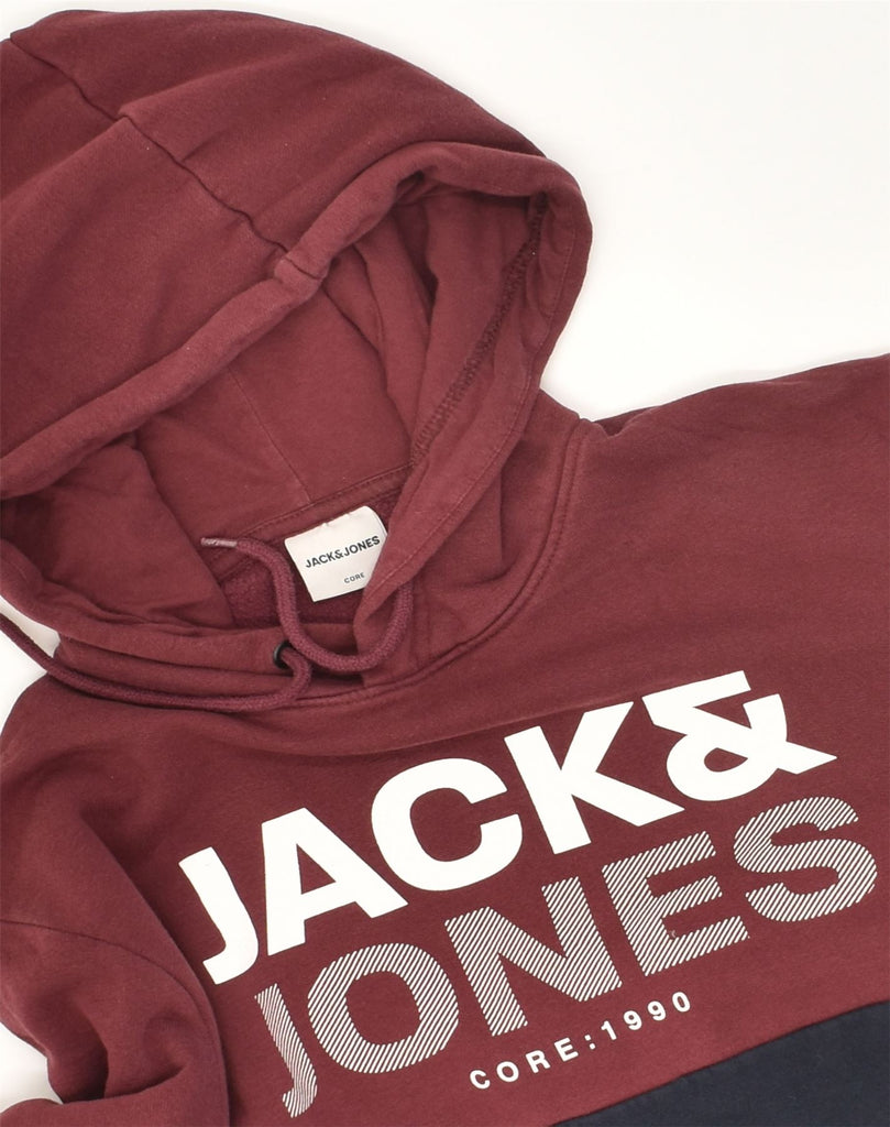 JACK & JONES Mens Graphic Hoodie Jumper Medium Burgundy Colourblock Cotton | Vintage Jack & Jones | Thrift | Second-Hand Jack & Jones | Used Clothing | Messina Hembry 