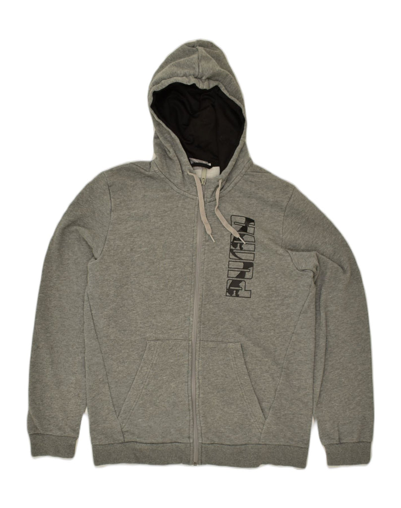 PUMA Mens Graphic Zip Hoodie Sweater Small Grey Cotton | Vintage Puma | Thrift | Second-Hand Puma | Used Clothing | Messina Hembry 