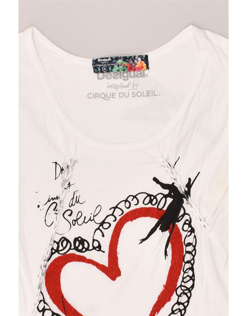 DESIGUAL Girls Asymmetric Graphic Vest Top 14-15 Years XL White Cotton | Vintage Desigual | Thrift | Second-Hand Desigual | Used Clothing | Messina Hembry 