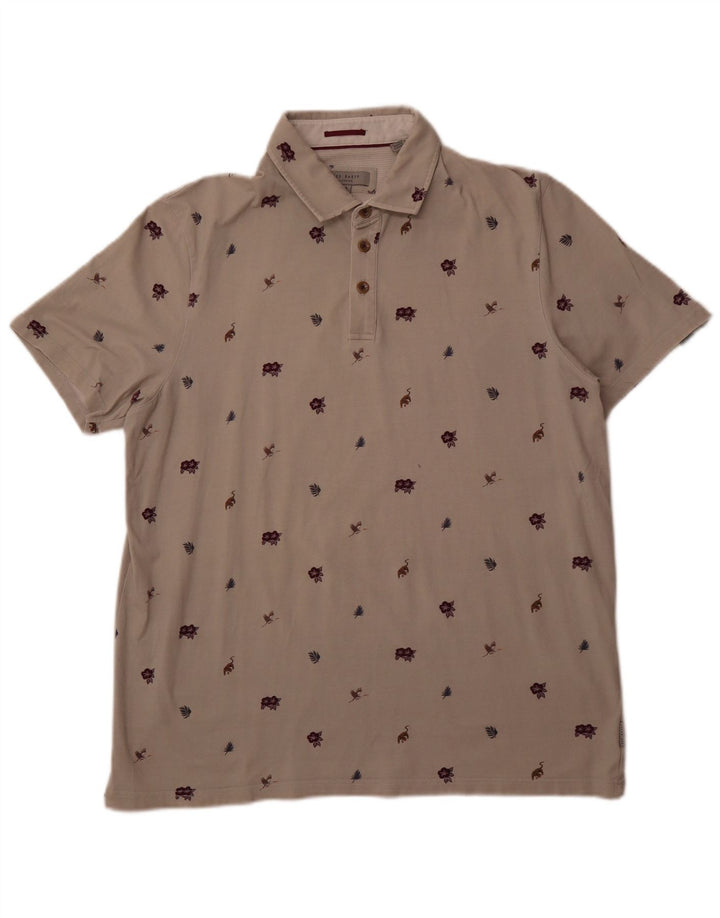 TED BAKER Mens Polo Shirt Size 5 XL Grey Floral Cotton