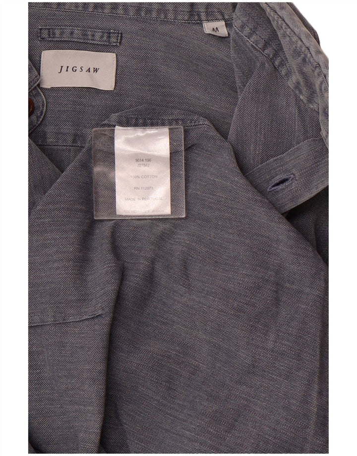 Jigsaw Mens Shirt Medium Blue Herringbone Cotton