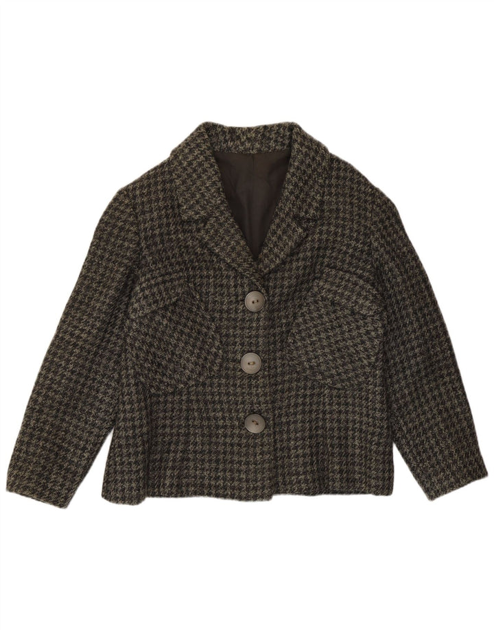 Vintage Womens 3 Button Blazer Jacket UK 14 Medium Grey Houndstooth