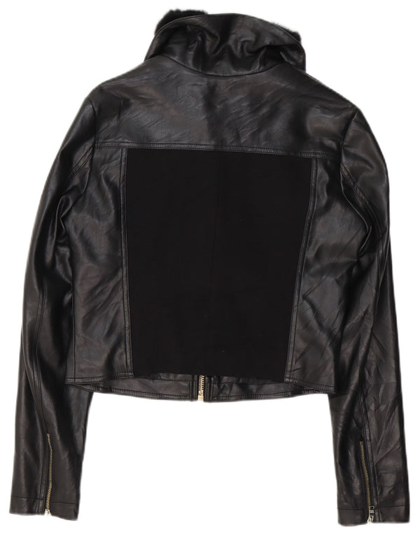 Silvian Heach Womens Crop Faux Leather Jacket UK 10 Small Black