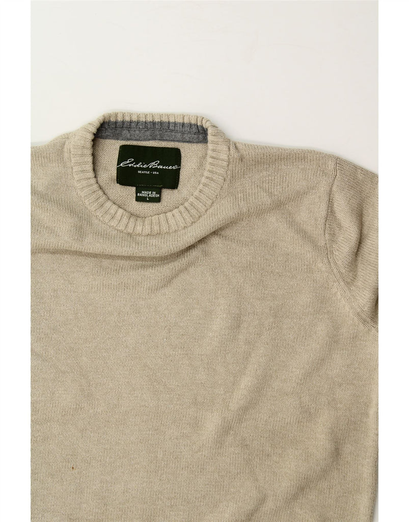 EDDIE BAUER Mens Crew Neck Jumper Sweater Large Beige Cotton Vintage Eddie Bauer and Second-Hand Eddie Bauer from Messina Hembry 