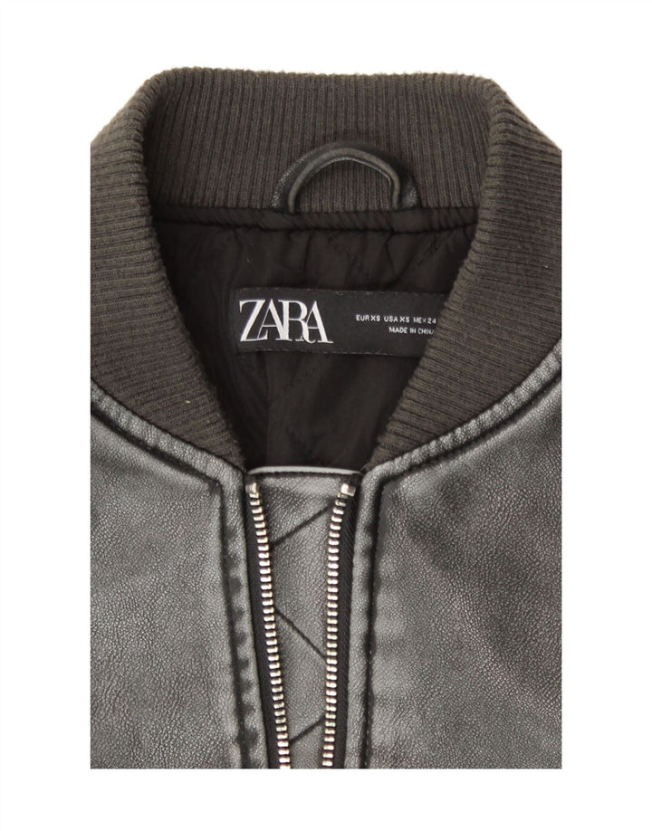 Zara Womens Oversized Faux Leather Bomber Jacket UK 6 XS Grey Polyurethane