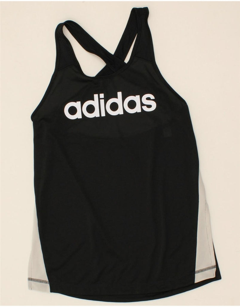 ADIDAS Womens Crop Graphic Vest Top UK 8/10 Small Black Colourblock Sports Vintage Adidas and Second-Hand Adidas from Messina Hembry 