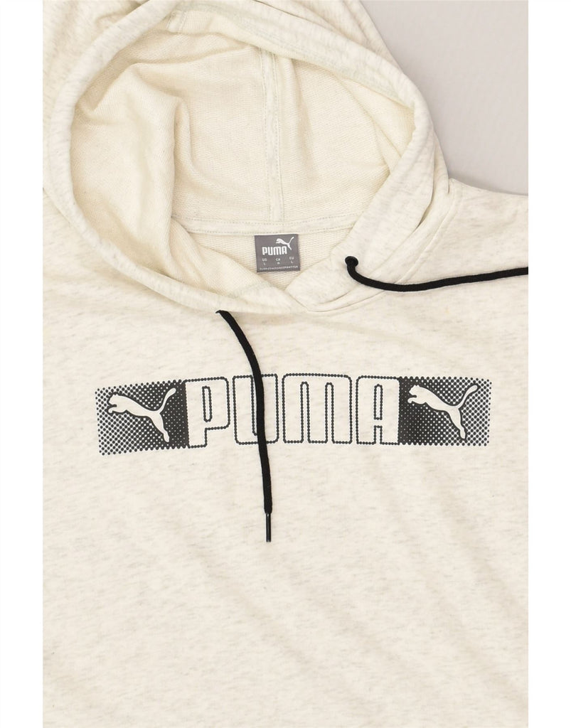 PUMA Womens Graphic Hoodie Jumper UK 16 Large Grey Pinstripe | Vintage Puma | Thrift | Second-Hand Puma | Used Clothing | Messina Hembry 