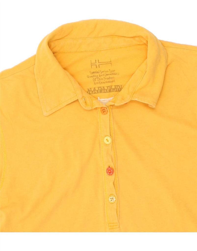 NAPAPIJRI Womens Graphic Polo Shirt UK 14 Large Yellow Cotton Vintage Napapijri and Second-Hand Napapijri from Messina Hembry 