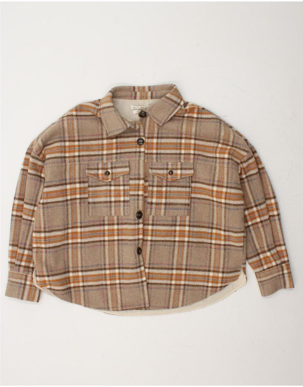 NATIVE YOUTH  Womens Oversized Flannel Shirt UK 14 Medium Beige Check