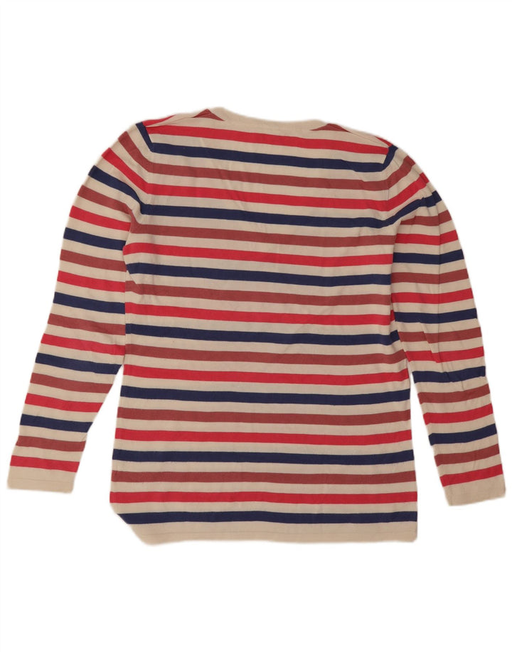 Lacoste Womens V-Neck Jumper Sweater Size 42 Large Multicoloured Striped