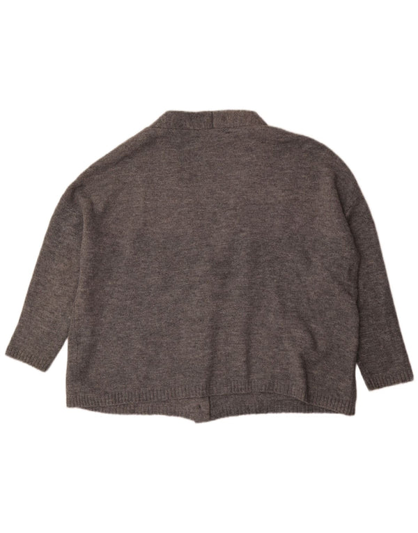 Zara Womens 3/4 Sleeve Cardigan Sweater UK 14 Medium Grey Acrylic