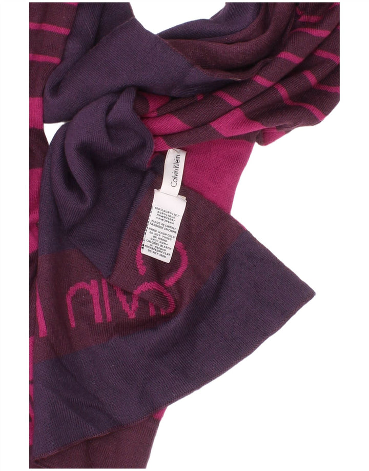Calvin Klein Womens Graphic Rectangle Scarf One Size Purple Striped Acrylic