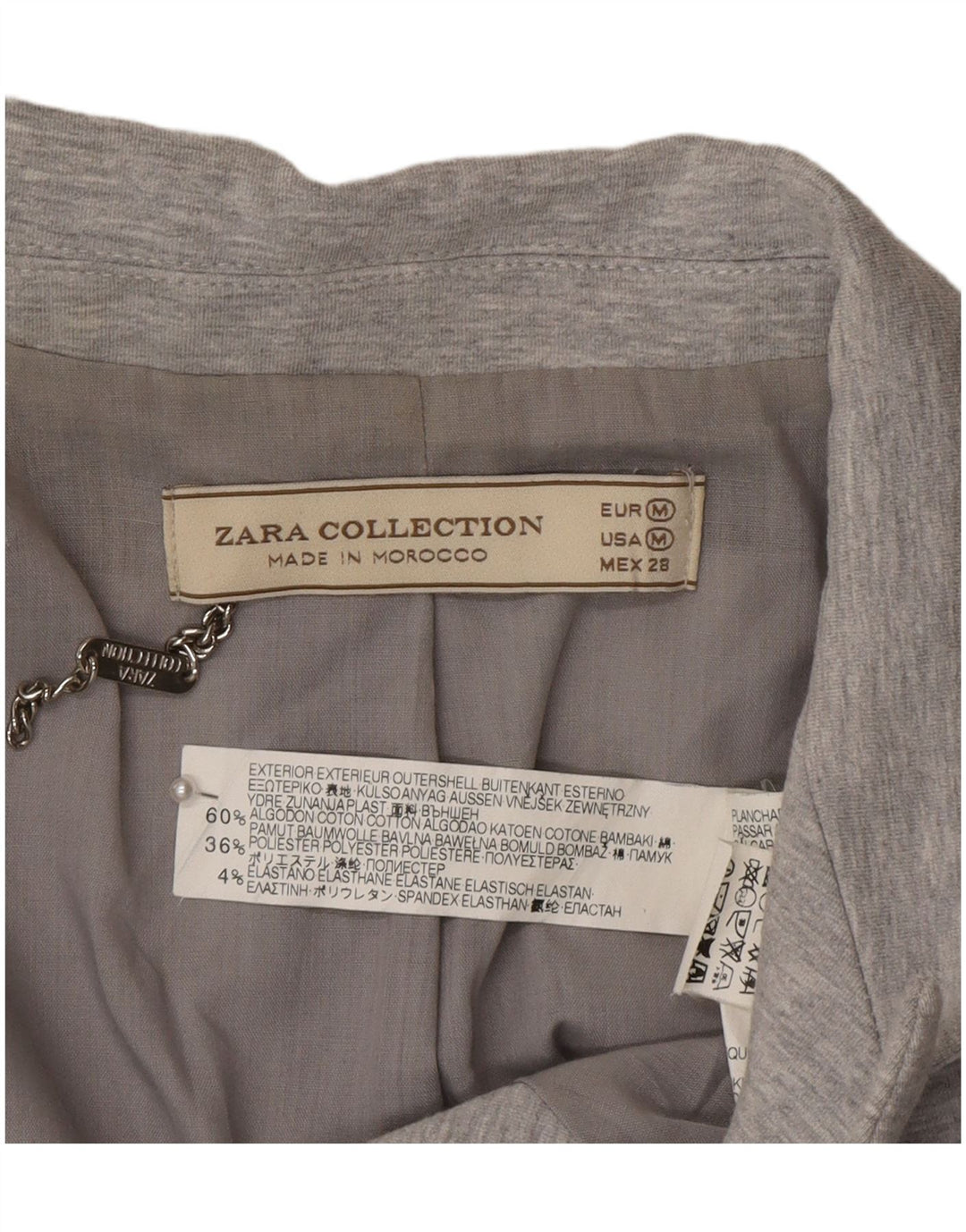 Zara Womens Longline 1 Button Blazer Jacket UK 12 Medium Grey Cotton