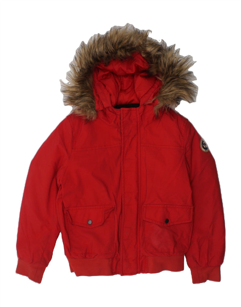 NAPAPIJRI Boys Hooded Padded Jacket 7-8 Years Red Polyamide | Vintage Napapijri | Thrift | Second-Hand Napapijri | Used Clothing | Messina Hembry 