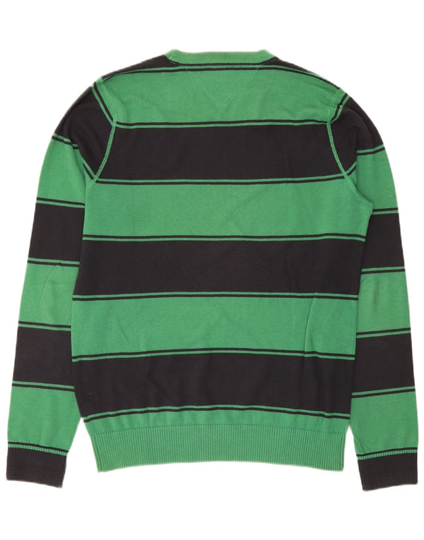 Tommy Hilfiger Mens Crew Neck Jumper Sweater Large Green Striped Cotton
