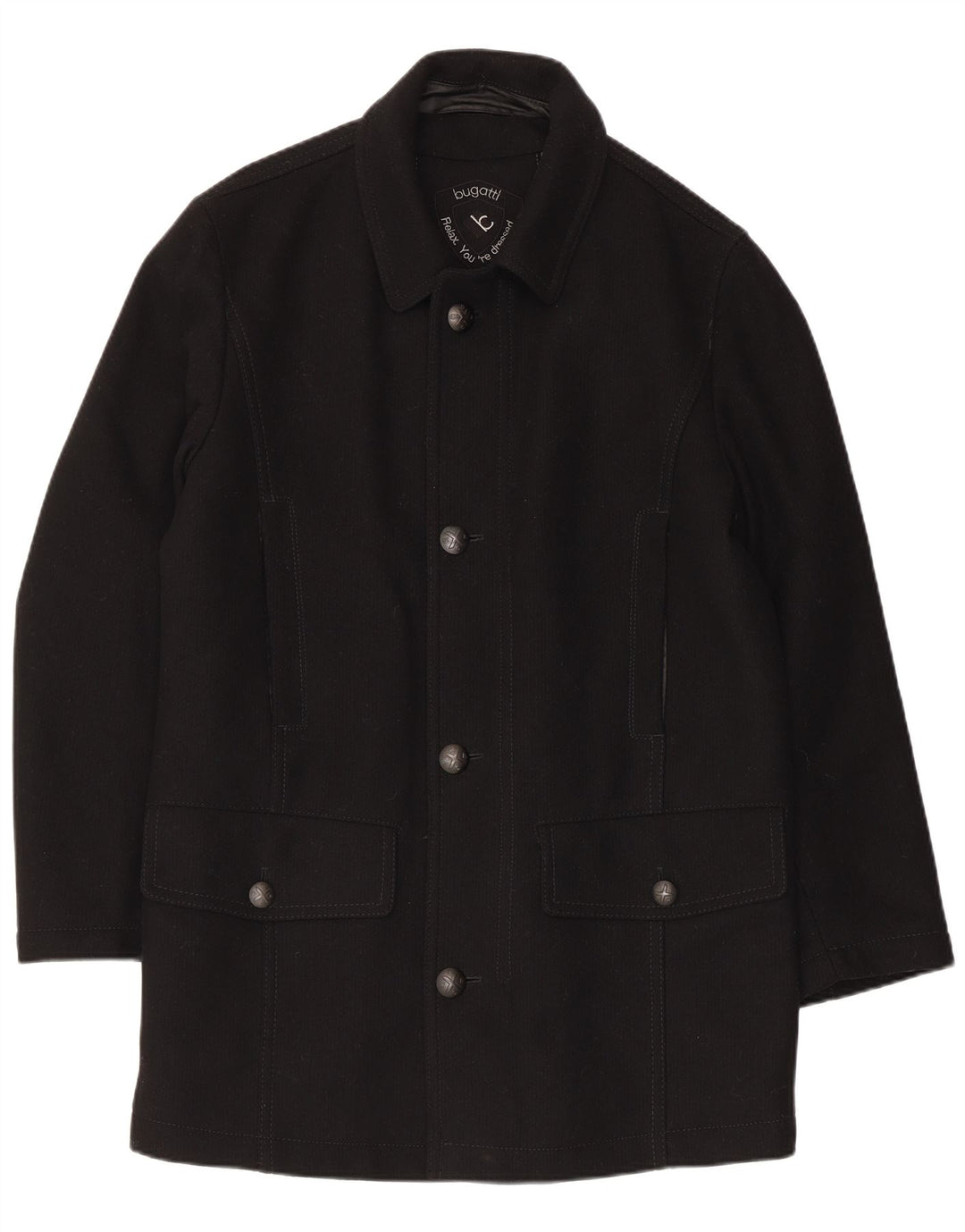 Bugatti Mens Overcoat IT 48 Medium Black Wool