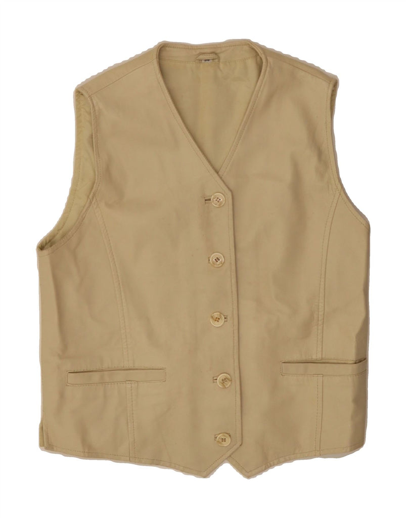 VINTAGE Womens Leather Waistcoat EU 38 Medium Beige Leather Vintage Vintage and Second-Hand Vintage from Messina Hembry 