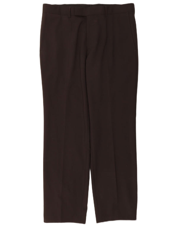 Hugo Boss Mens Straight Suit Trousers IT 50 Large W34 L32 Brown Virgin Wool