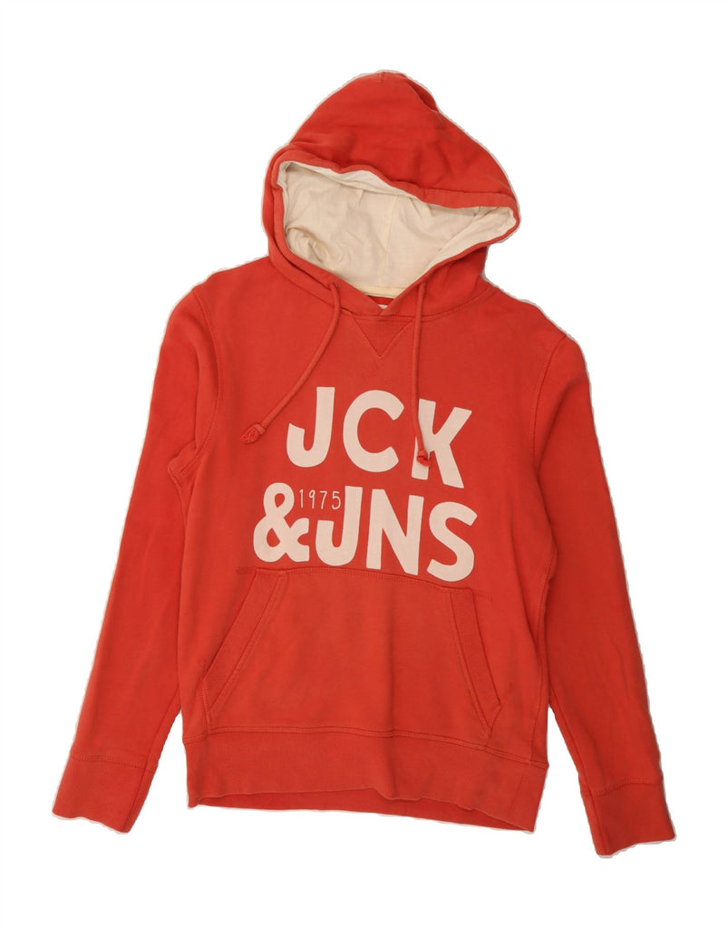 JACK & JONES Mens Graphic Hoodie Jumper Small Red Cotton Vintage Jack & Jones and Second-Hand Jack & Jones from Messina Hembry 