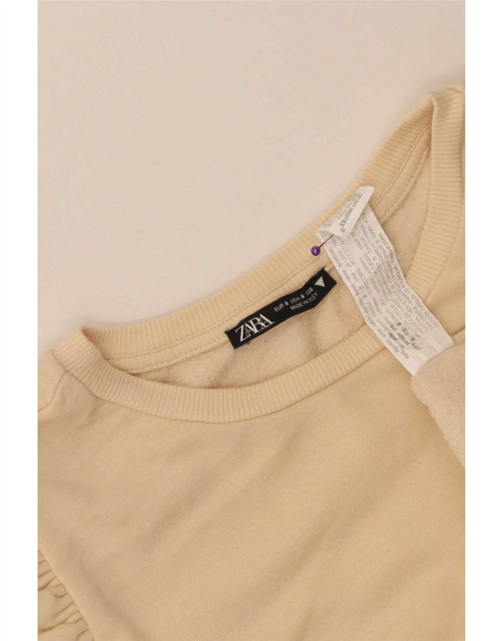 Zara Womens Crop Top Long Sleeve UK 10 Small Beige Cotton