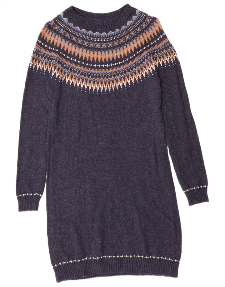 FAT FACE Womens Jumper Dress UK 10 Small  Navy Blue Fair Isle Cotton