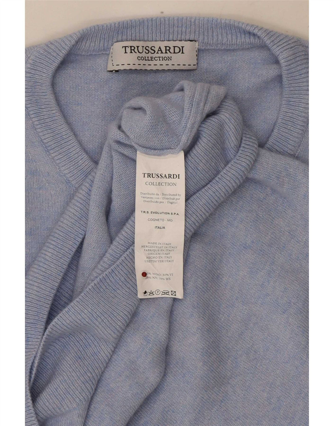 Trussardi Mens Crew Neck Jumper Sweater Medium Blue Wool