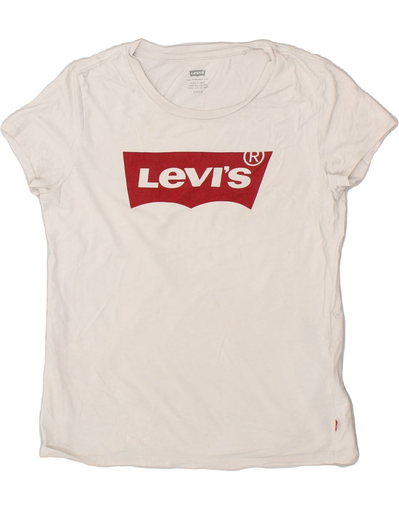 LEVI'S Womens Graphic T-Shirt Top UK 10 Small Off White Cotton | Vintage Levi's | Thrift | Second-Hand Levi's | Used Clothing | Messina Hembry 