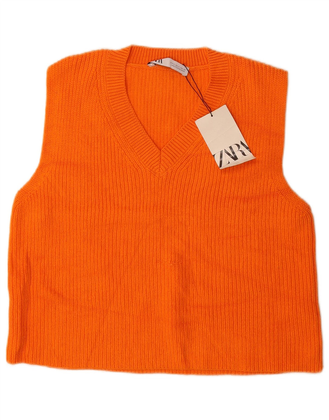 Zara Womens Crop Vest Tank Top UK 14 Medium Orange Cotton
