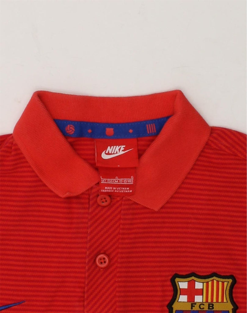 NIKE Boys Polo Shirt 12-13 Years Large  Red Striped Cotton | Vintage Nike | Thrift | Second-Hand Nike | Used Clothing | Messina Hembry 