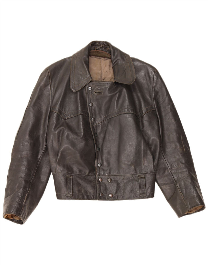 VINTAGE Womens Leather Jacket UK 14 Medium Black