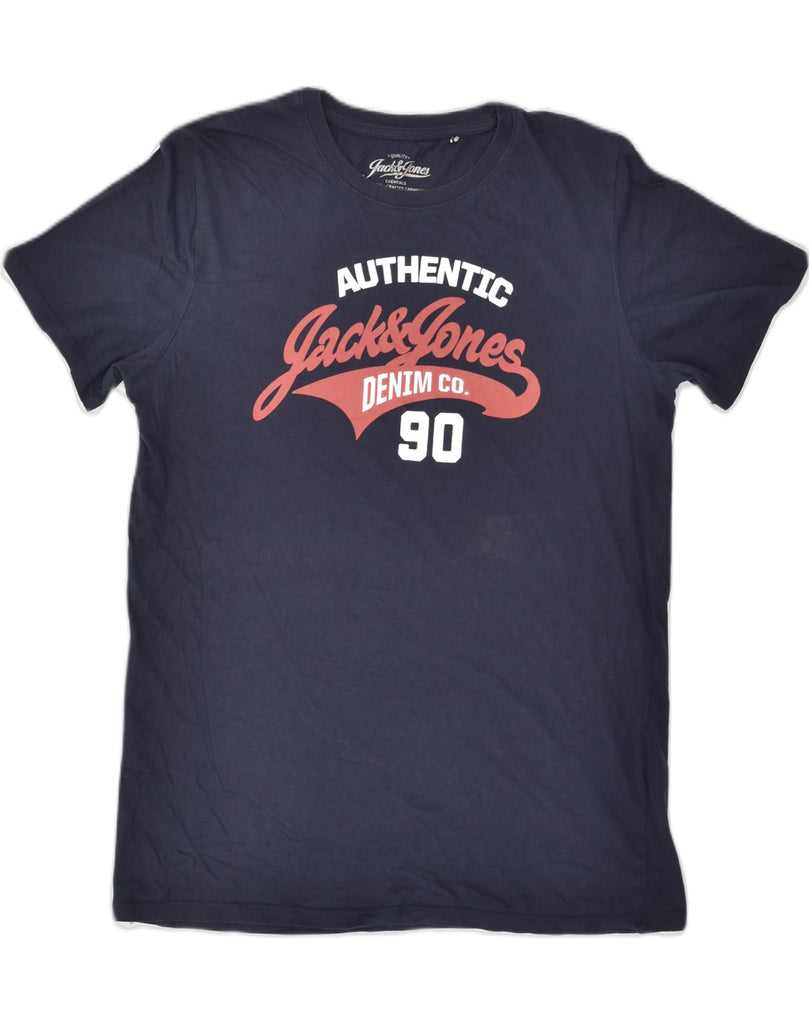 JACK & JONES Mens Authentic Graphic T-Shirt Top Large Navy Blue Cotton | Vintage Jack & Jones | Thrift | Second-Hand Jack & Jones | Used Clothing | Messina Hembry 