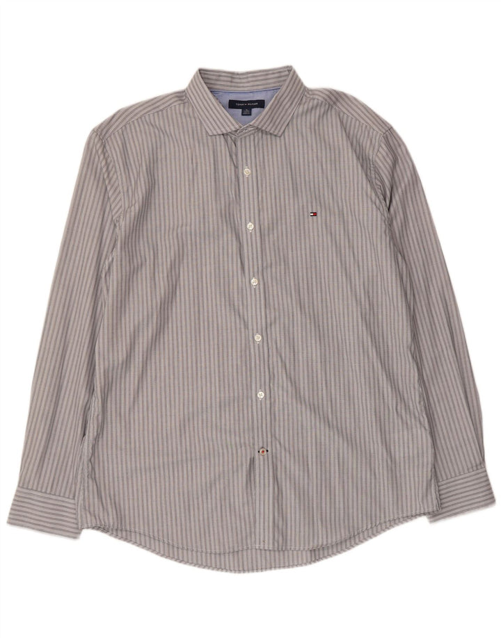Tommy Hilfiger Mens Shirt XL Grey Striped Cotton