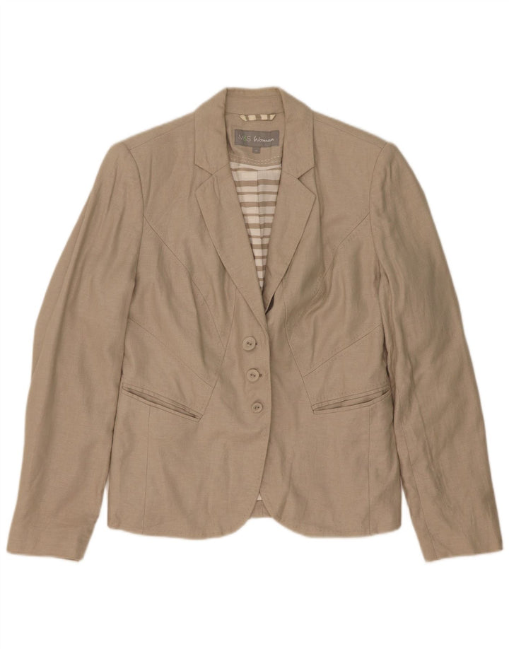 Marks & Spencer Womens 3 Button Blazer Jacket UK 12 Medium Beige