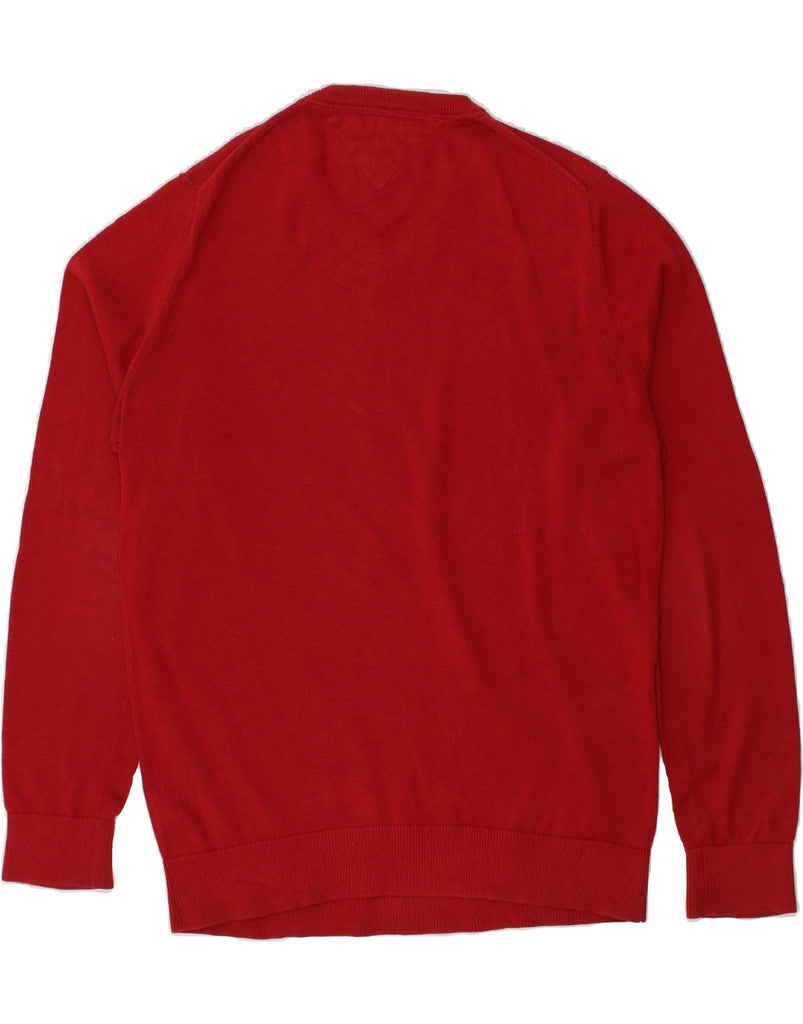 TOMMY HILFIGER Mens V-Neck Jumper Sweater Small Red Cotton | Vintage Tommy Hilfiger | Thrift | Second-Hand Tommy Hilfiger | Used Clothing | Messina Hembry 