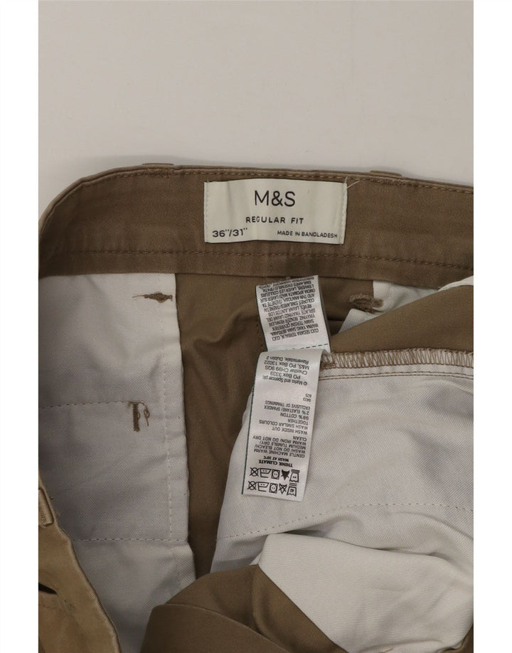 Marks & Spencer Mens Regular Fit Chino Trousers W36 L27 Beige Cotton