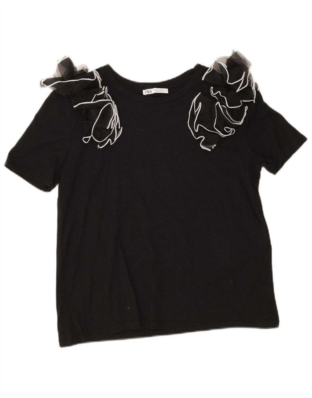 Zara Womens Blouse Top UK 10 Small Black Cotton