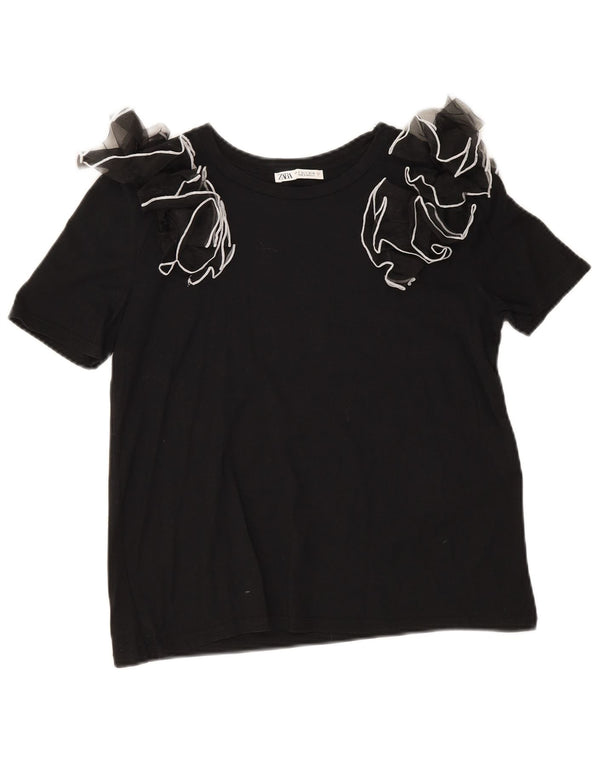 Zara Womens Blouse Top UK 10 Small Black Cotton