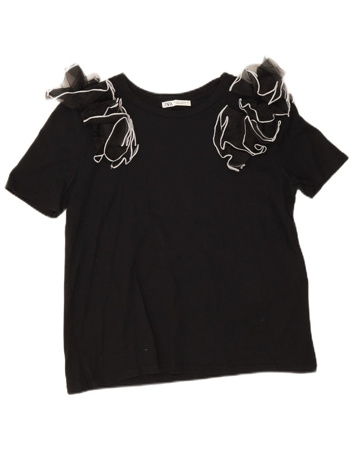 Zara Womens Blouse Top UK 10 Small Black Cotton