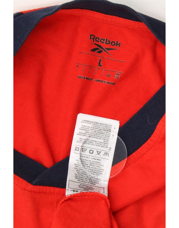 REEBOK Mens Graphic T-Shirt Top Large Red Colourblock Cotton Vintage Reebok and Second-Hand Reebok from Messina Hembry 