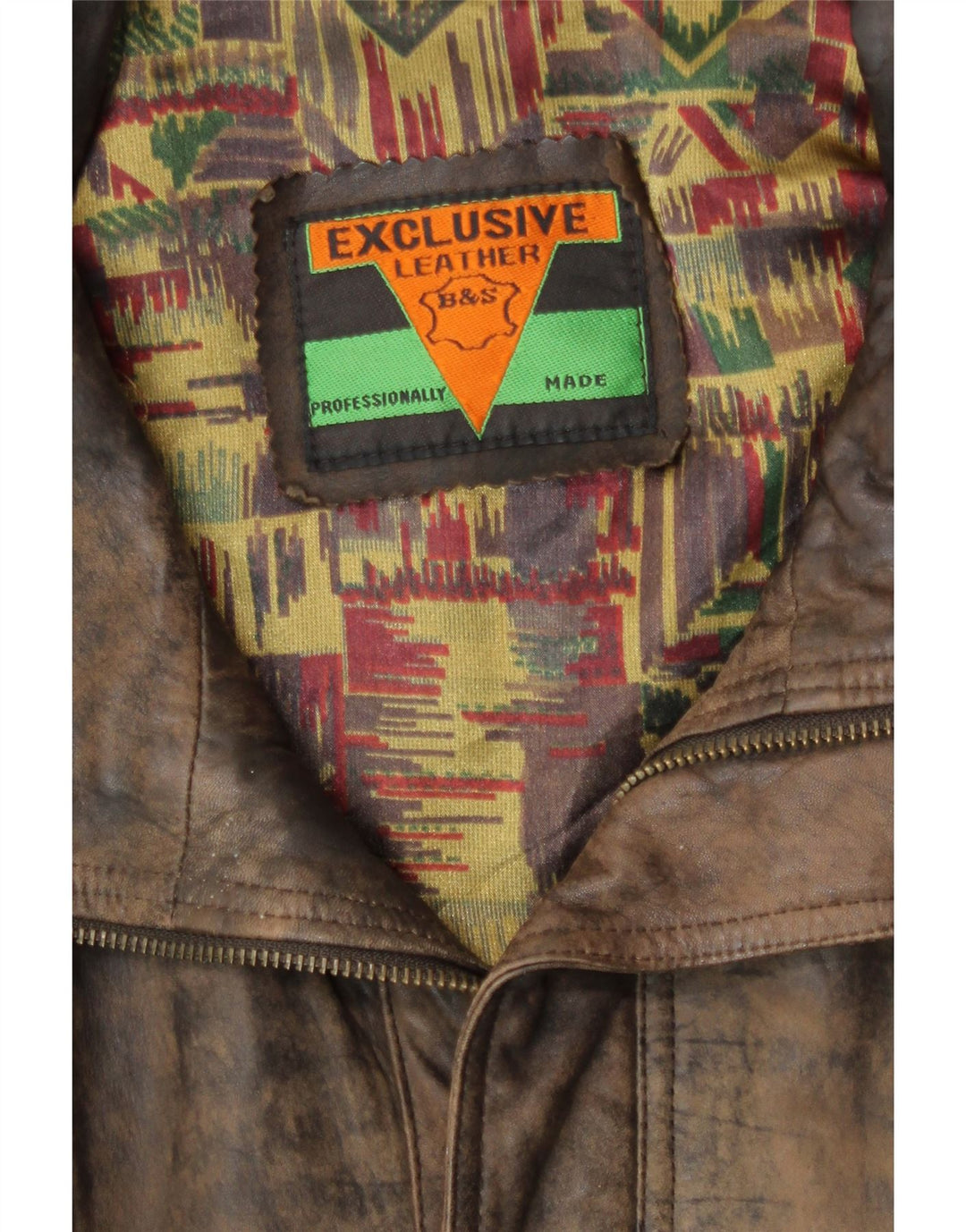 B&S Exclusive Mens Bomber Leather Jacket UK 42 XL Brown Leather