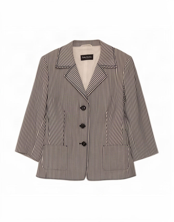 Betty Barclay Womens 3 Button Blazer Jacket IT 44 Medium White Pinstripe