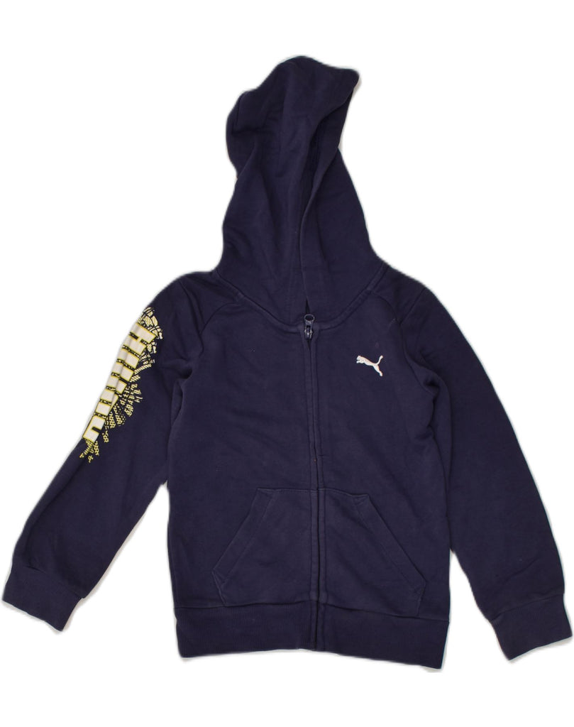 PUMA Girls Graphic Zip Hoodie Sweater 11-12 Years Large Navy Blue Cotton | Vintage Puma | Thrift | Second-Hand Puma | Used Clothing | Messina Hembry 