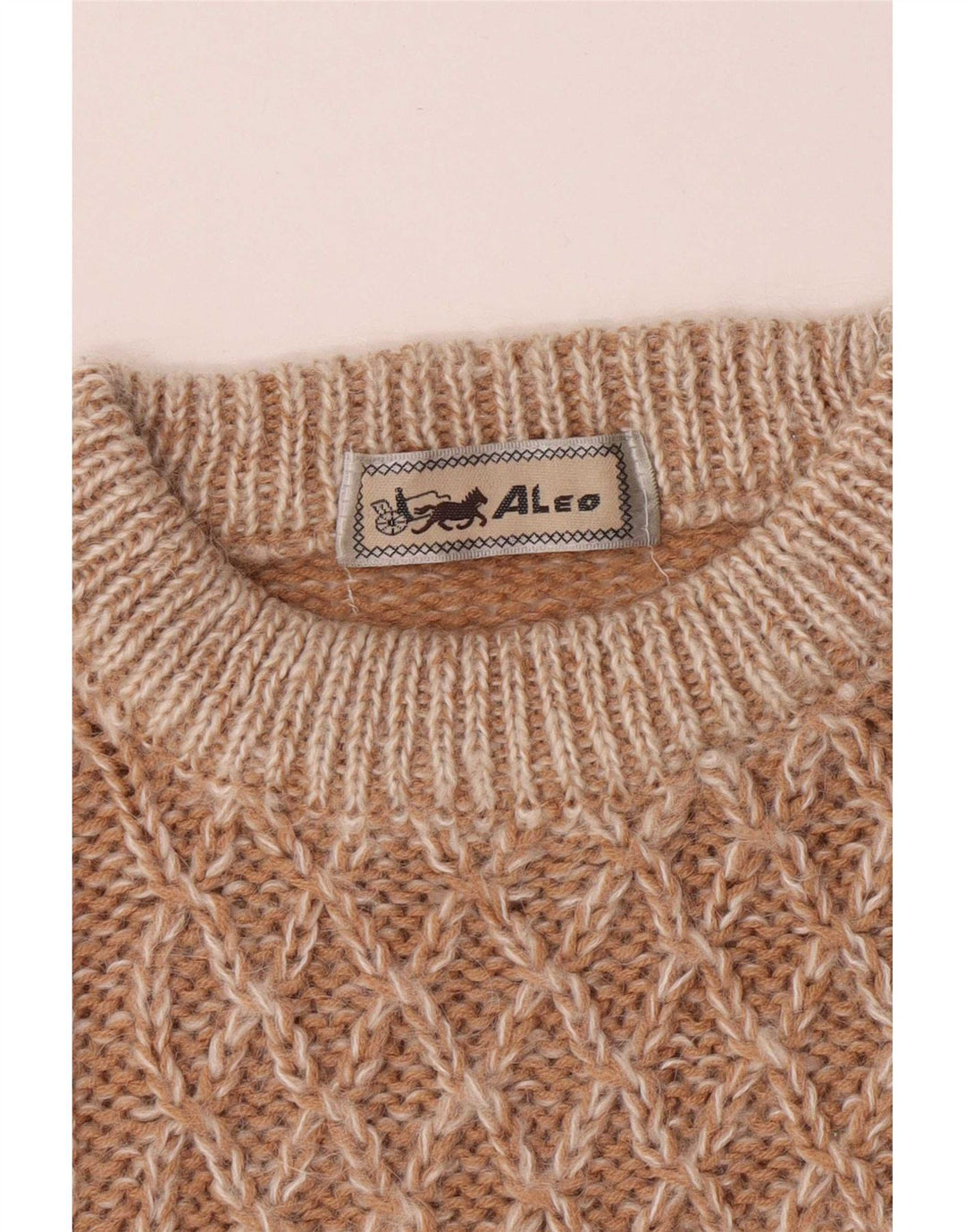 Vintage Mens Regular Fit Crew Neck Jumper Sweater Medium Brown Geometric