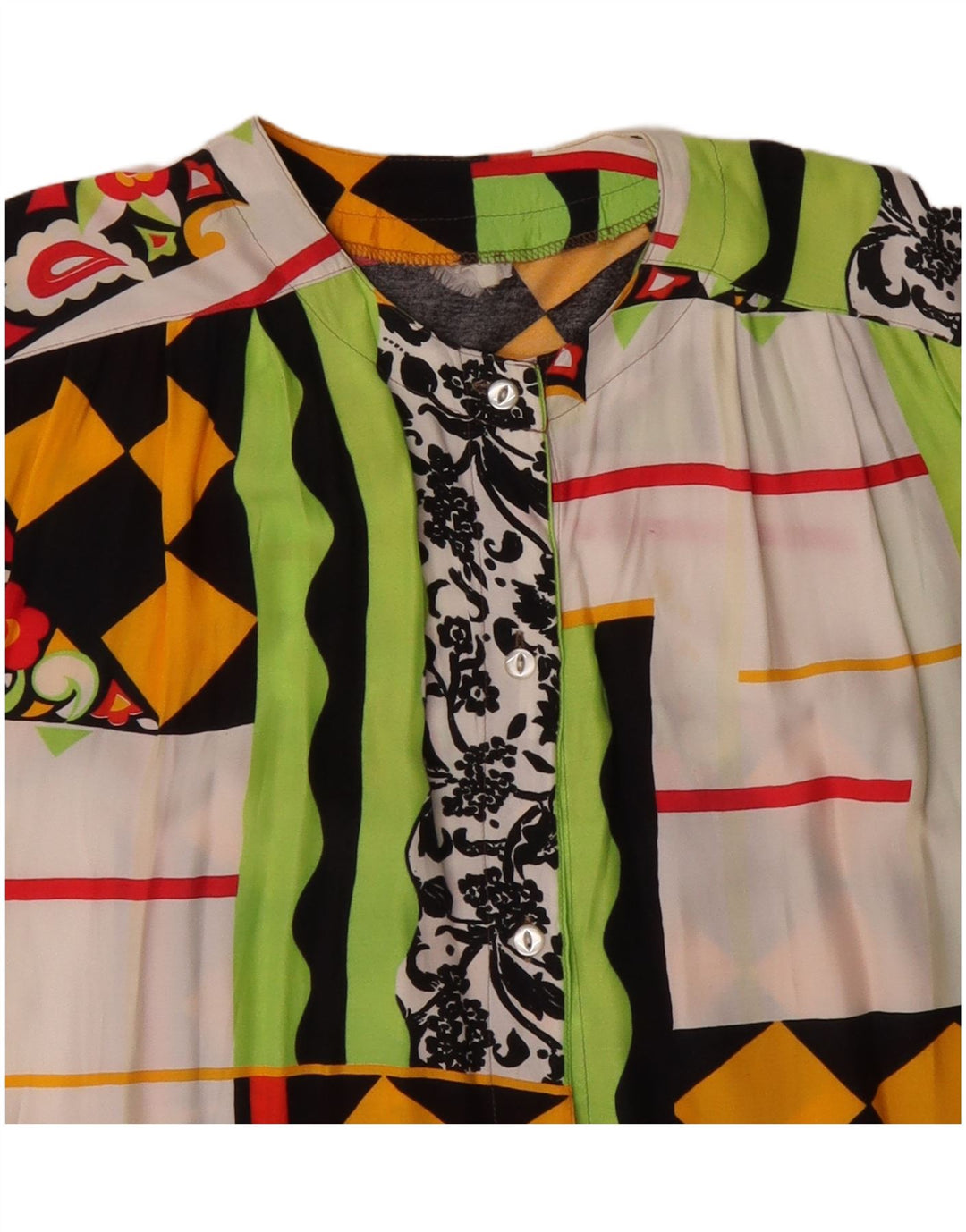 Vintage Womens Short Sleeve Shirt Blouse UK 20 2XL Multicoloured Patchwork