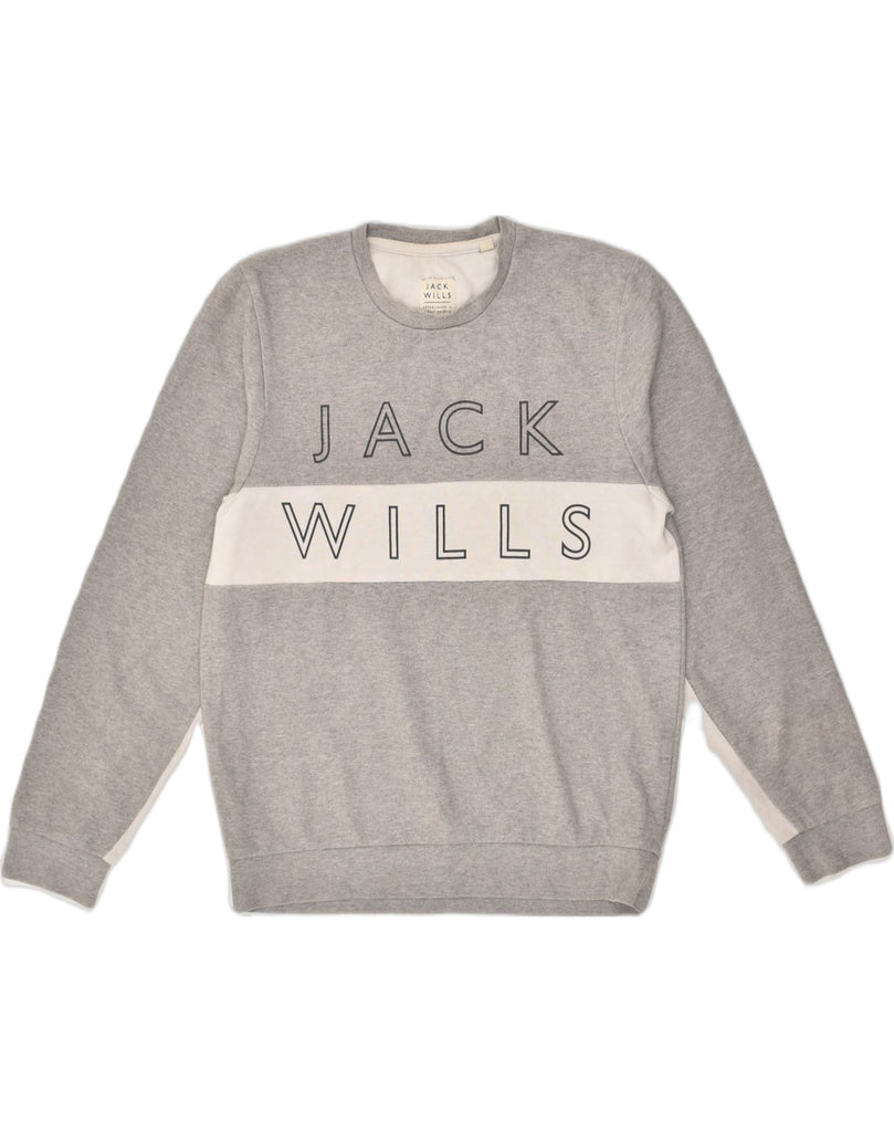 JACK WILLS Mens Graphic Sweatshirt Jumper Medium Grey Cotton | Vintage Jack Wills | Thrift | Second-Hand Jack Wills | Used Clothing | Messina Hembry 