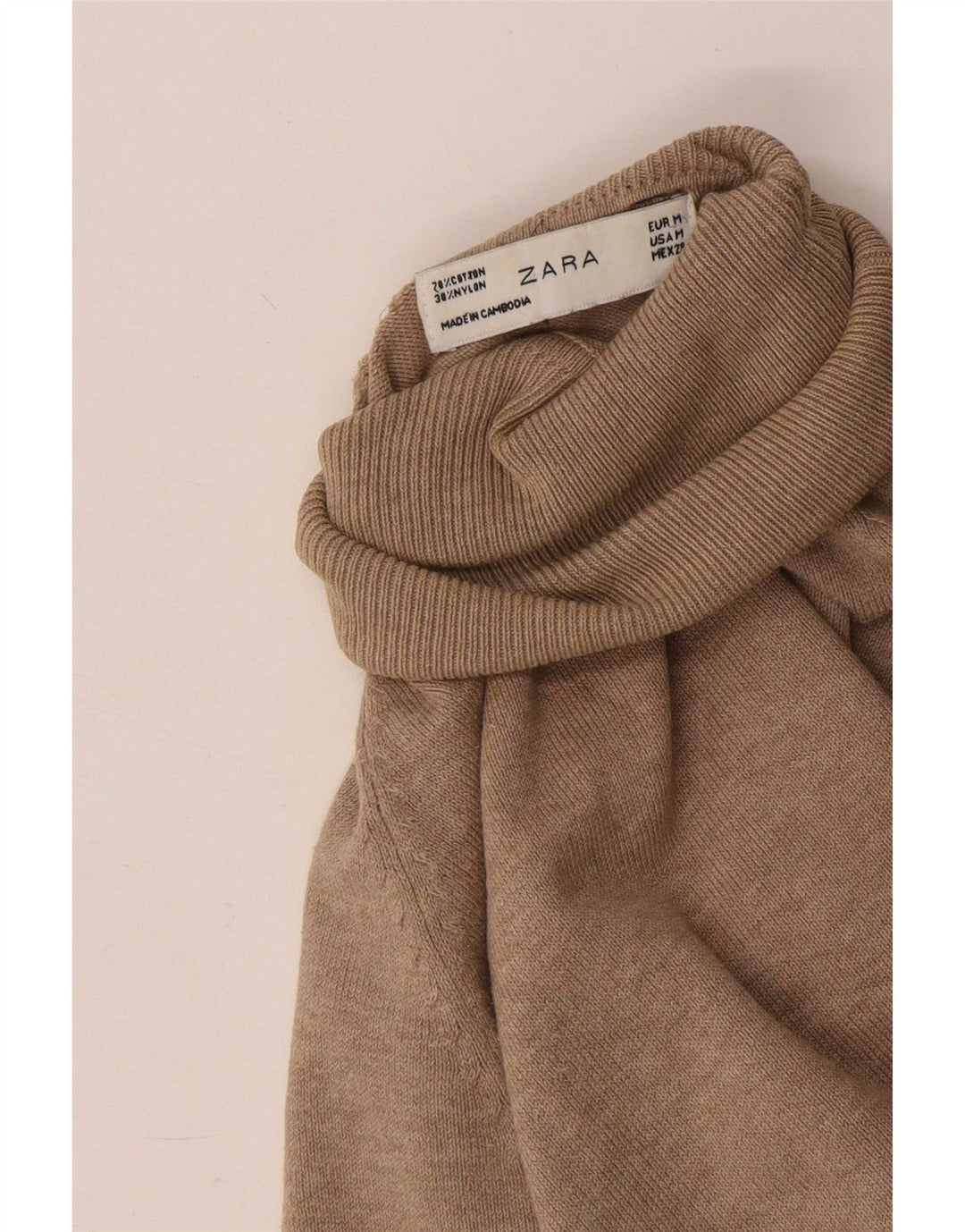 Zara Womens Roll Neck Jumper Sweater UK 12 Medium Beige Cotton