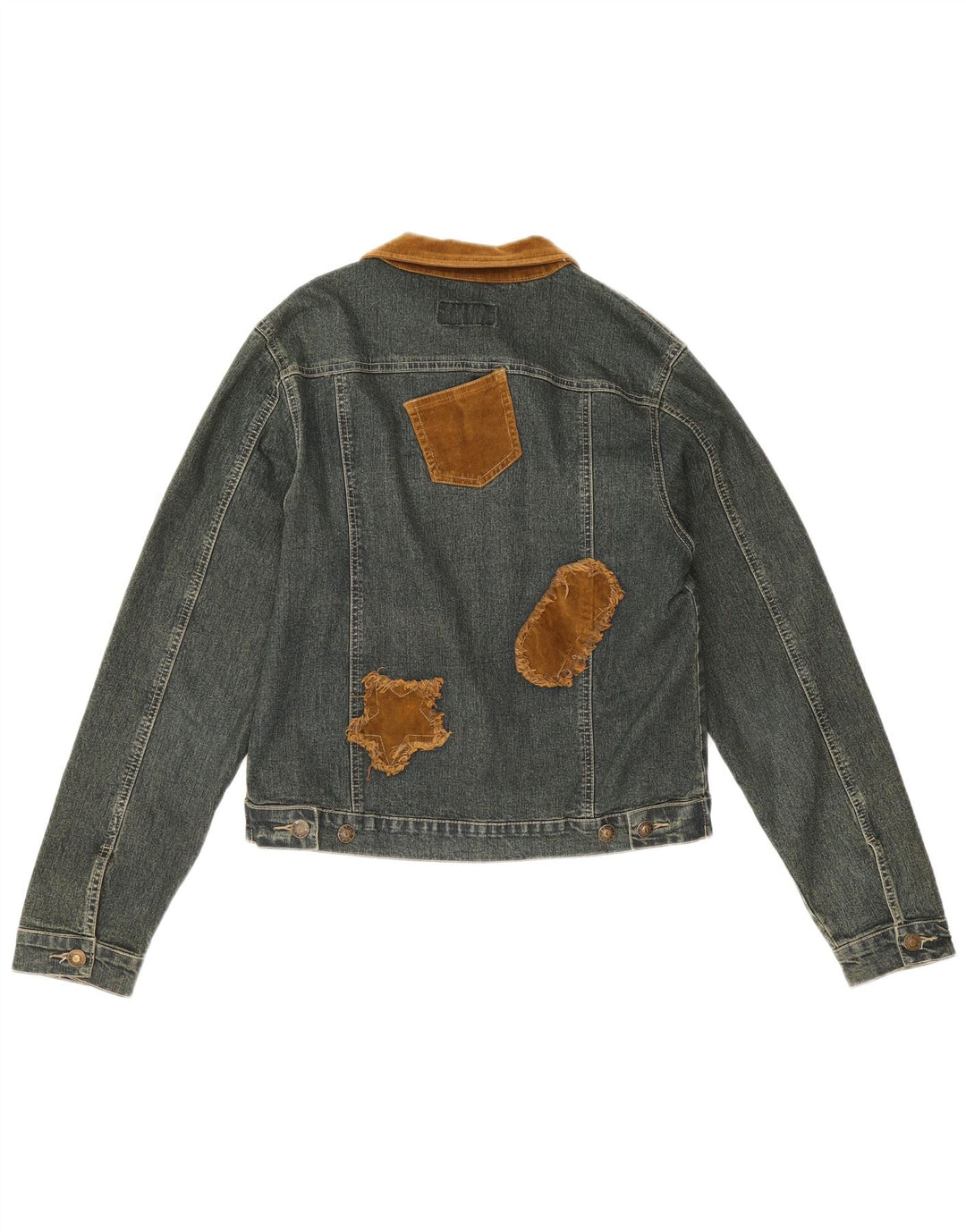 Vintage Womens Denim Jacket UK 12 Medium Blue Colourblock Cotton