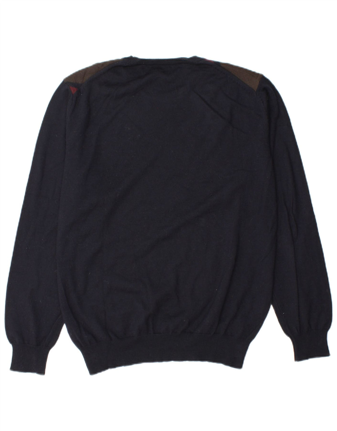 VINTAGE Mens Crew Neck Jumper Sweater IT 52 Large Navy Blue Argyle/Diamond